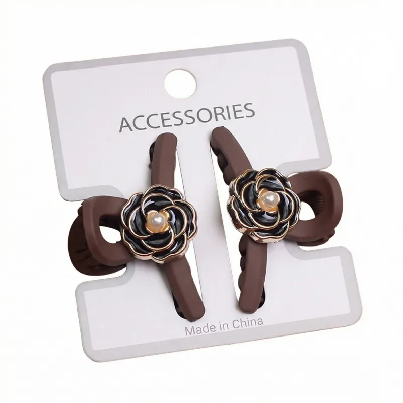 20Pcs High-end Chanel-style hair accessory for styling camellia small claw clips, elegant semi-up hair, shark clips, side bangs hairpin Brown