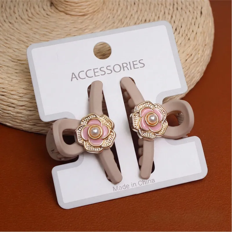 20Pcs High-end Chanel-style hair accessory for styling camellia small claw clips, elegant semi-up hair, shark clips, side bangs hairpin Khaki-2