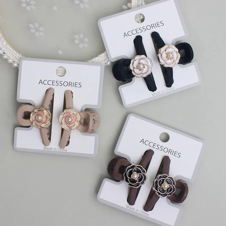 20Pcs High-end Chanel-style hair accessory for styling camellia small claw clips, elegant semi-up hair, shark clips, side bangs hairpin Khaki-3