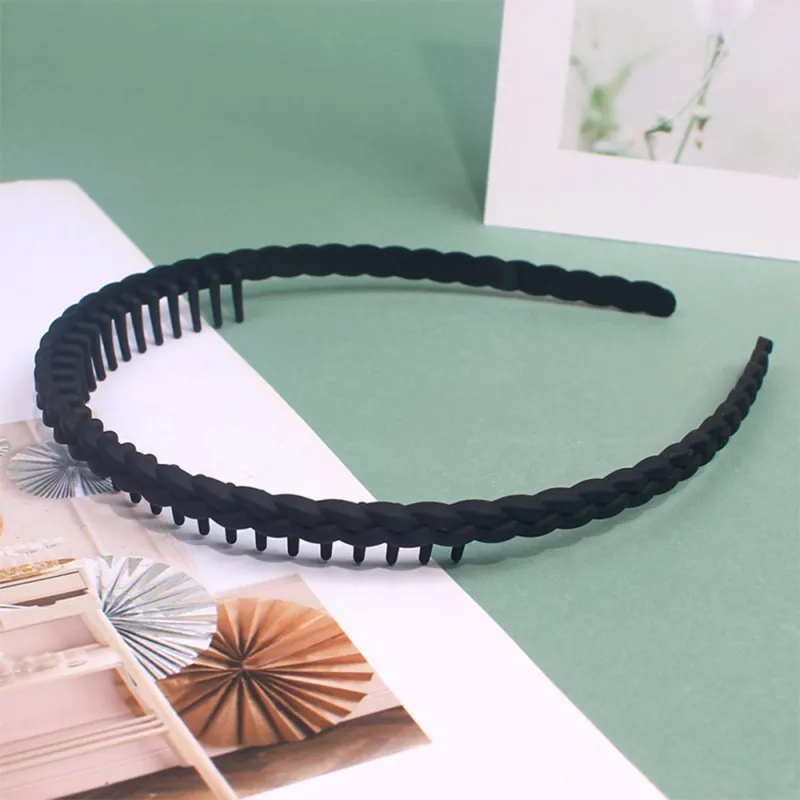 20PCS New toothed non-slip headband, stylish braided design, face-washing hair press clip, hair tidying tool for women Black-2