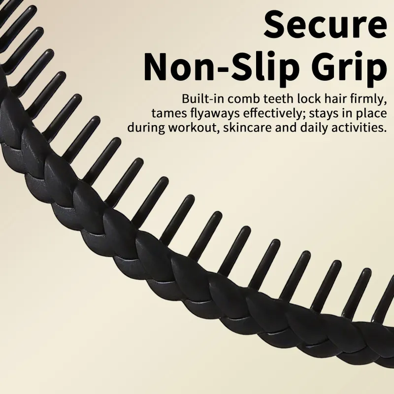 20PCS New toothed non-slip headband, stylish braided design, face-washing hair press clip, hair tidying tool for women Black-3