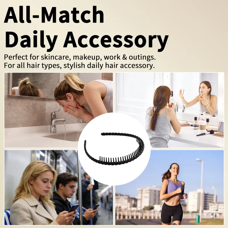20PCS New toothed non-slip headband, stylish braided design, face-washing hair press clip, hair tidying tool for women Black-5