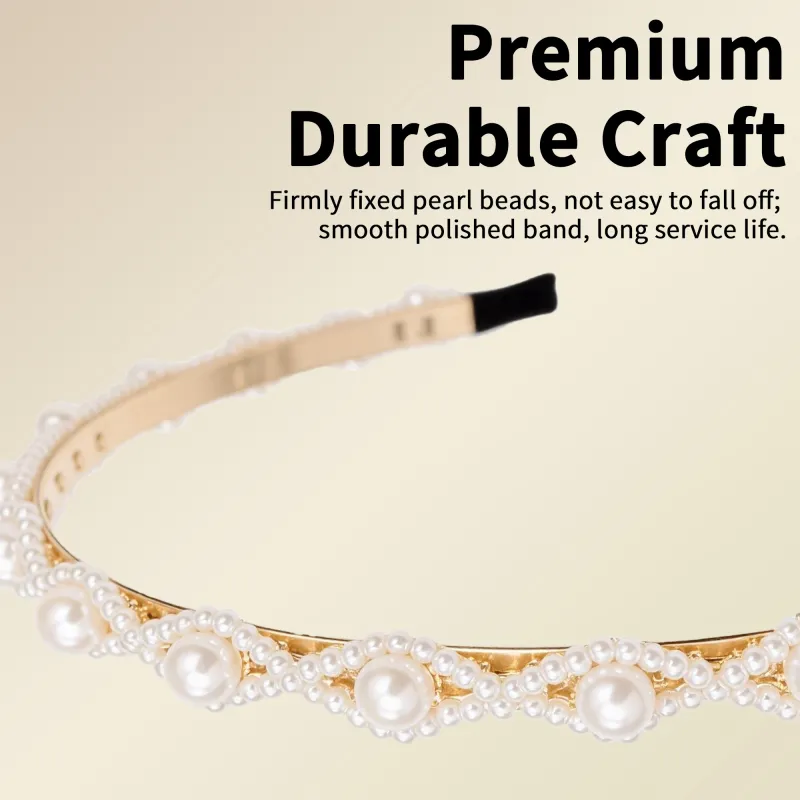 20PCS Pearl Headband for Women, Beaded French Retro Style, Versatile and Elegant Hair Clip Accessory Gold-3