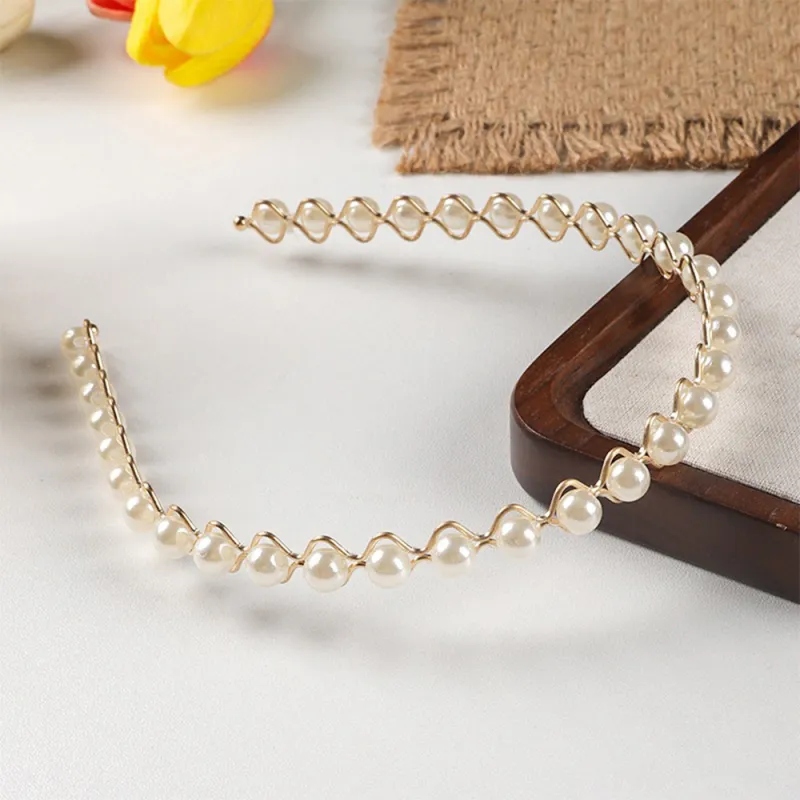 20PCS Pearl Headband for Women, French Retro Style, Versatile and Elegant Hair Clip Accessory Gold-2