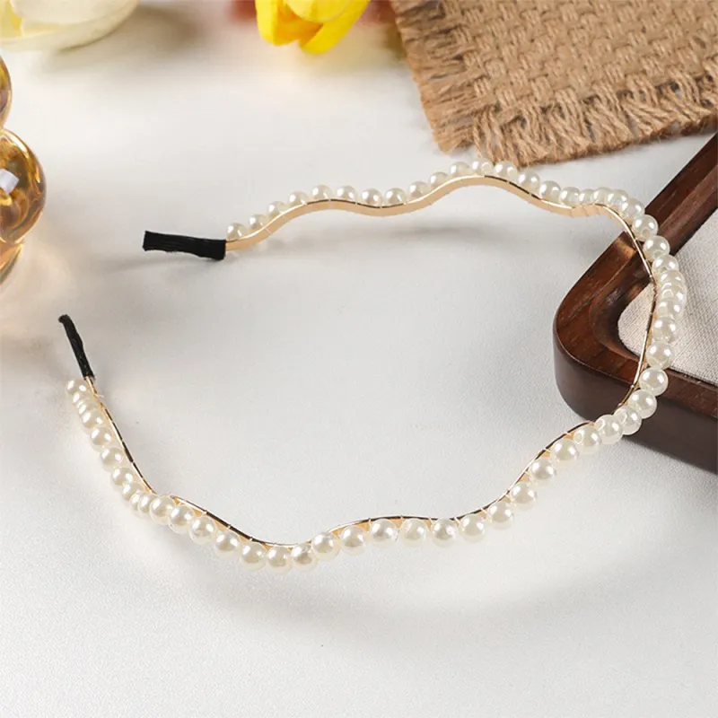 20PCS Pearl Headband for Women, Waves French Retro Style, Versatile and Elegant Hair Clip Accessory Gold-2