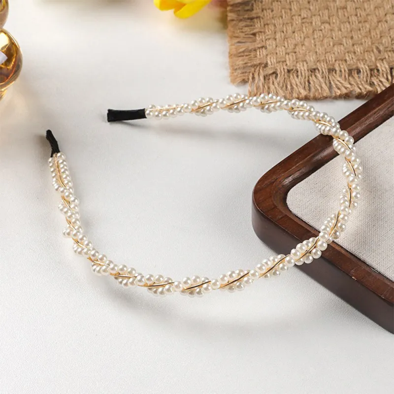 20PCS Pearl Headband for Women, Winding French Retro Style, Versatile and Elegant Hair Clip Accessory Gold-2