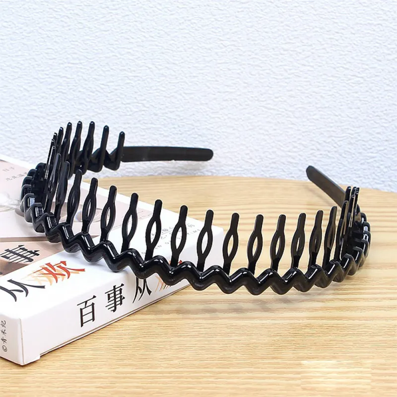 20PCS Simple basic black toothed headband, scratch-free spray-painted hairband, children's hair clip, Korean-style hair accessory Big Waves Black-2