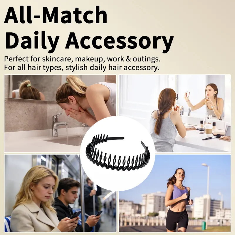 20PCS Simple basic black toothed headband, scratch-free spray-painted hairband, children's hair clip, Korean-style hair accessory Big Waves Black-5