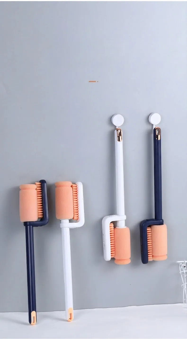 3-in-1 double-ended bottle brush, a versatile household cleaning brush with sponge for washing cups and bottles. Blue-4