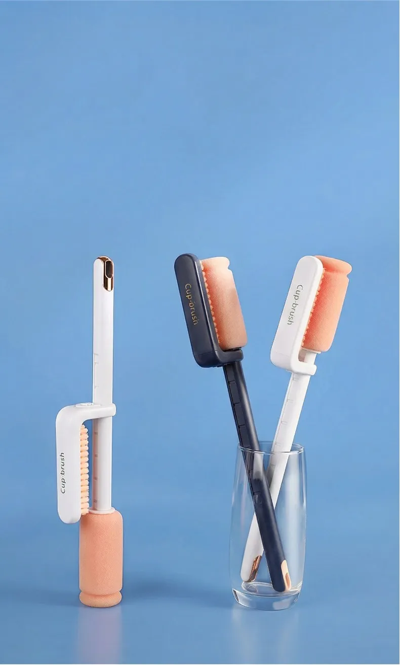 3-in-1 double-ended bottle brush, a versatile household cleaning brush with sponge for washing cups and bottles. Blue-7