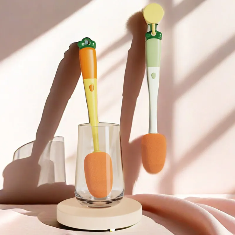 3-in-1 Multifunctional Cup Brush, Sponge Brush Long Handle Bottle Cleaner Brush for Baby Bottles, Insulated Bottle, Vase, Narrow Neck Containers (1 Set) White-2