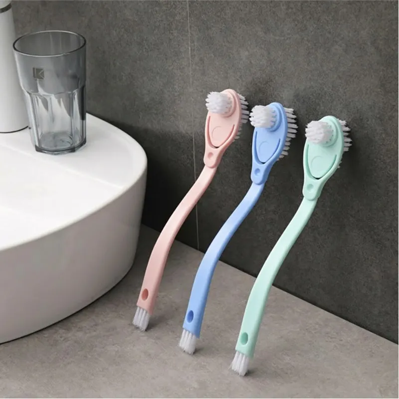 3 in 1 Plastic Soft Bristle Brush, Three-Head Shoe Brush, Laundry Brush, Small Scrub Brush Pink-2