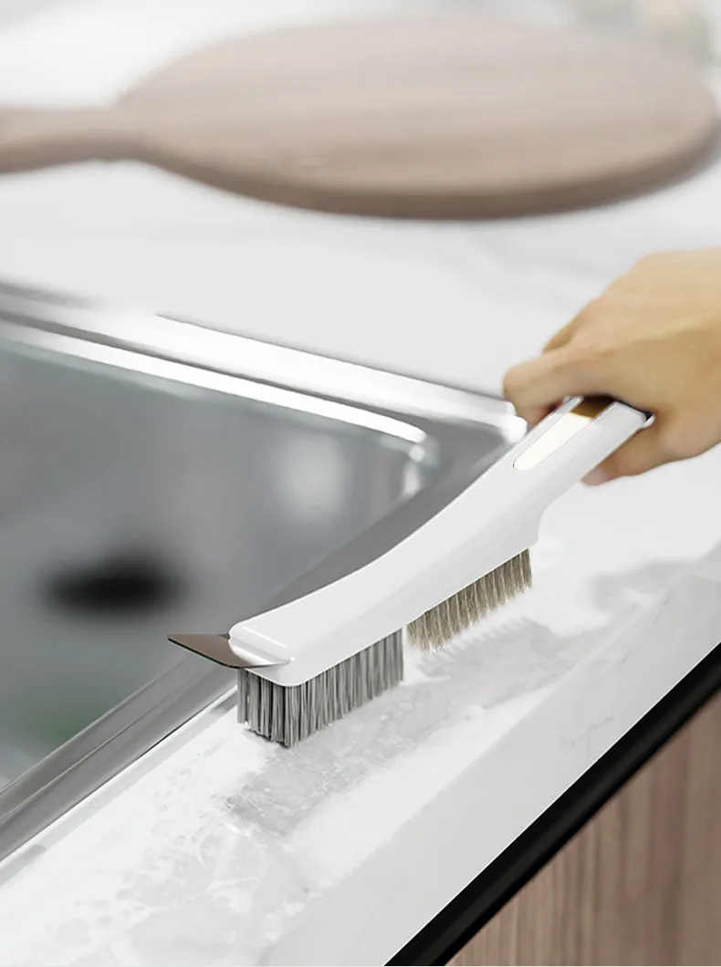 3 in 1 stovetop brush, gas stove cleaning brush with steel bristles and small scraper for cleaning pots and pans. White-3