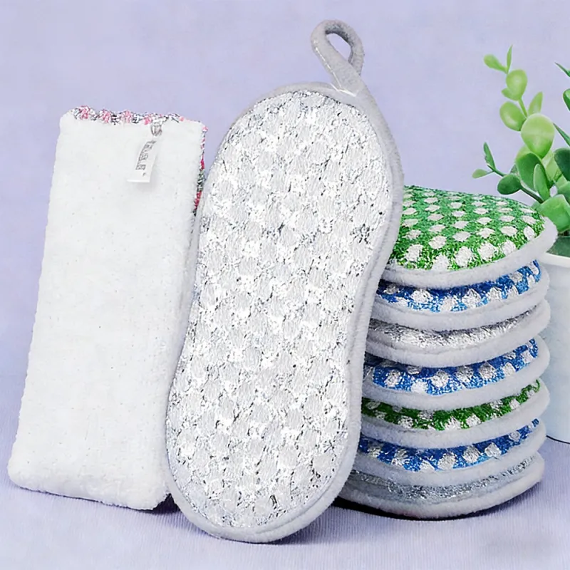 3 PCS Double-sided glitter sponge scrub cloth for washing dishes and pots, kitchen cleaning cloth for household chores Mixed-2