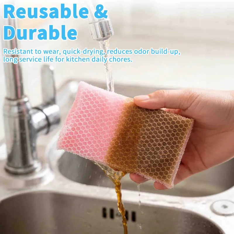 3 PCS Mesh Cleaning Sponge, Bamboo Fiber Dish Cloth, Kitchen Household Cleaning Double-Sided Sponge Block Mixed-4