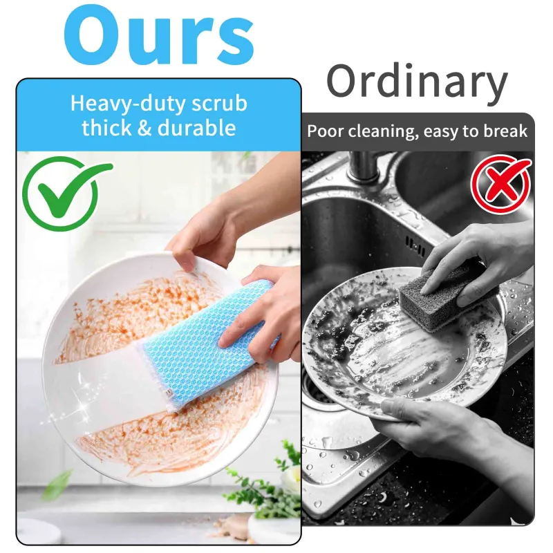 3 PCS Mesh Cleaning Sponge, Bamboo Fiber Dish Cloth, Kitchen Household Cleaning Double-Sided Sponge Block Mixed-5