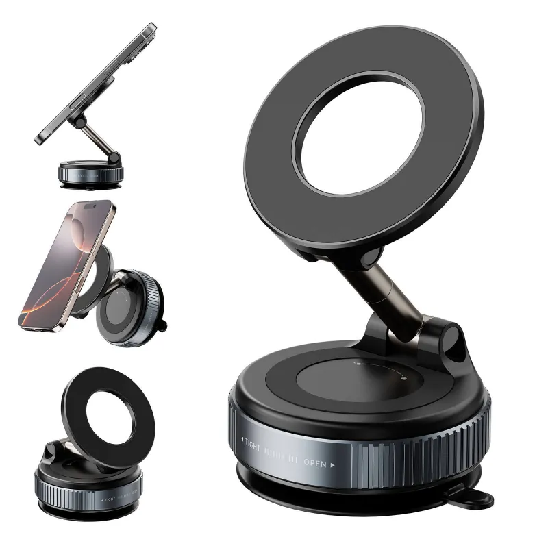 360° Nano Gel Magnetic Phone Holder, Strong Suction Cup Car Mount with Foldable Arm