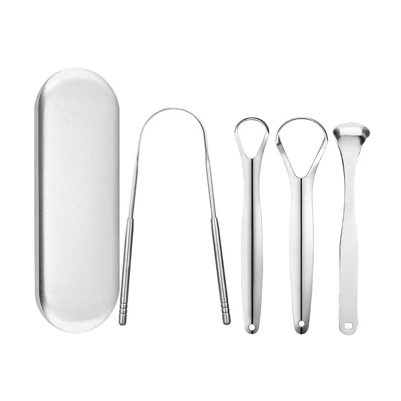 4 in 1 Stainless steel tongue scraper for removing bad breath, oral cleaning tool, tongue cleaner