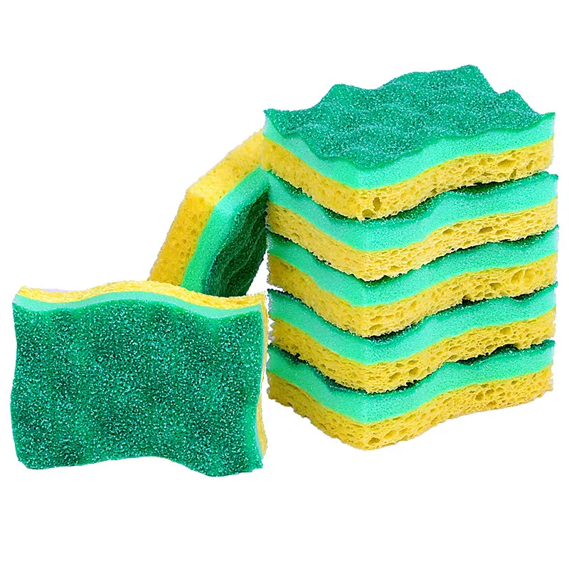 4 PCS Small Wave Wood Pulp Dishwashing Sponge, Thickened Double-Sided Cleaning, Magic Scrubber for Dishes and Pots