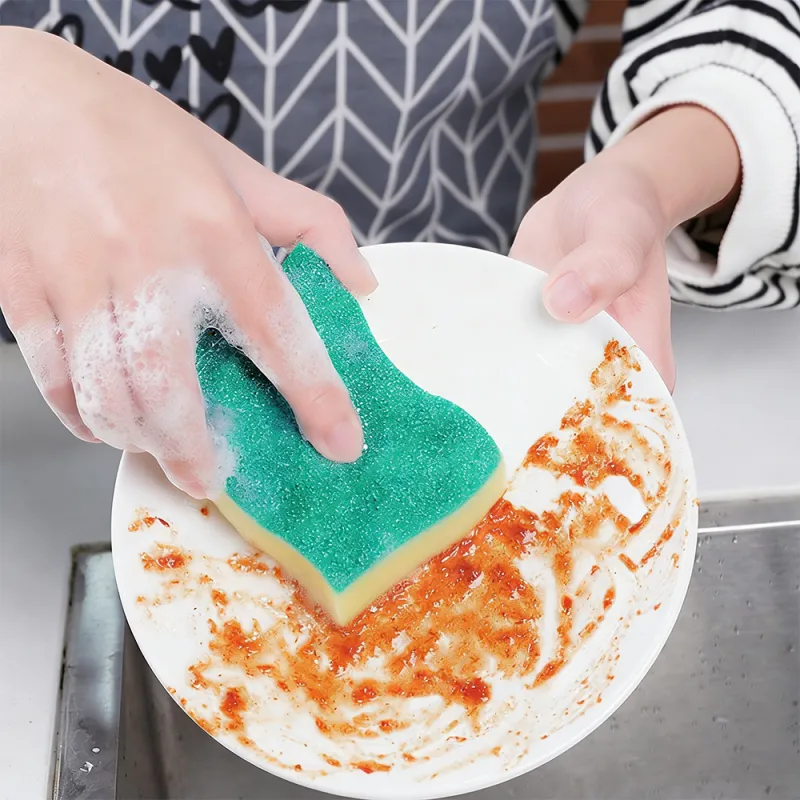 4 PCS Small Wave Wood Pulp Dishwashing Sponge, Thickened Double-Sided Cleaning, Magic Scrubber for Dishes and Pots Green-3