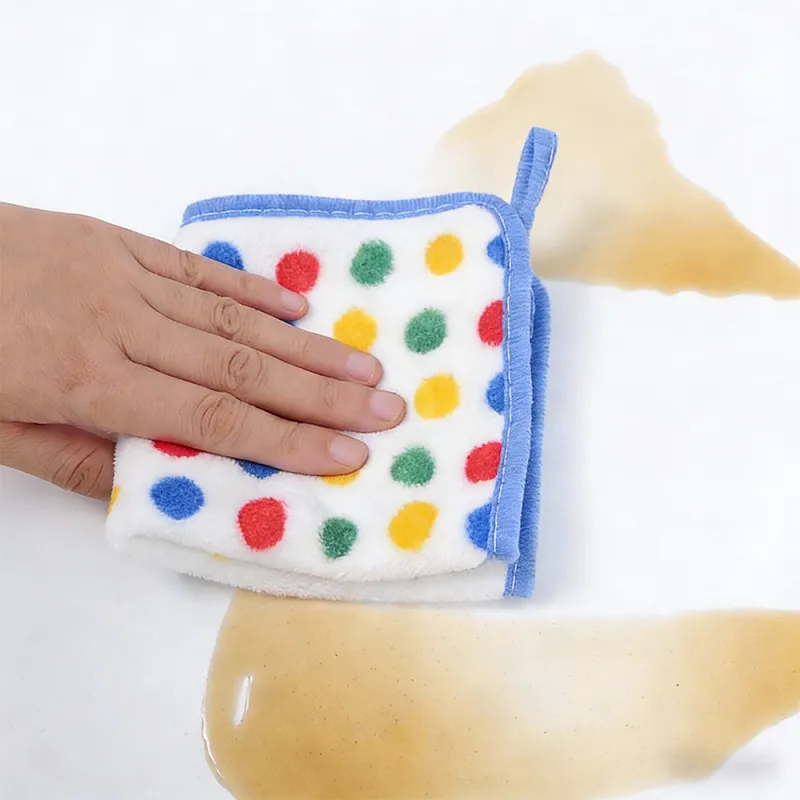 5 PCS Coral fleece polka dot dishcloth, dishwashing polka dot square towel, household hand towel with hanging rope Mixed-4