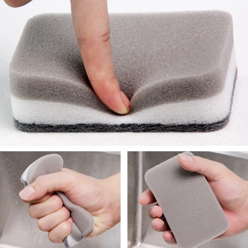 5 PCS Double-sided sponge for kitchen cleaning, dishwashing sponge block, high-density thickened sponge scouring pad Gray-2