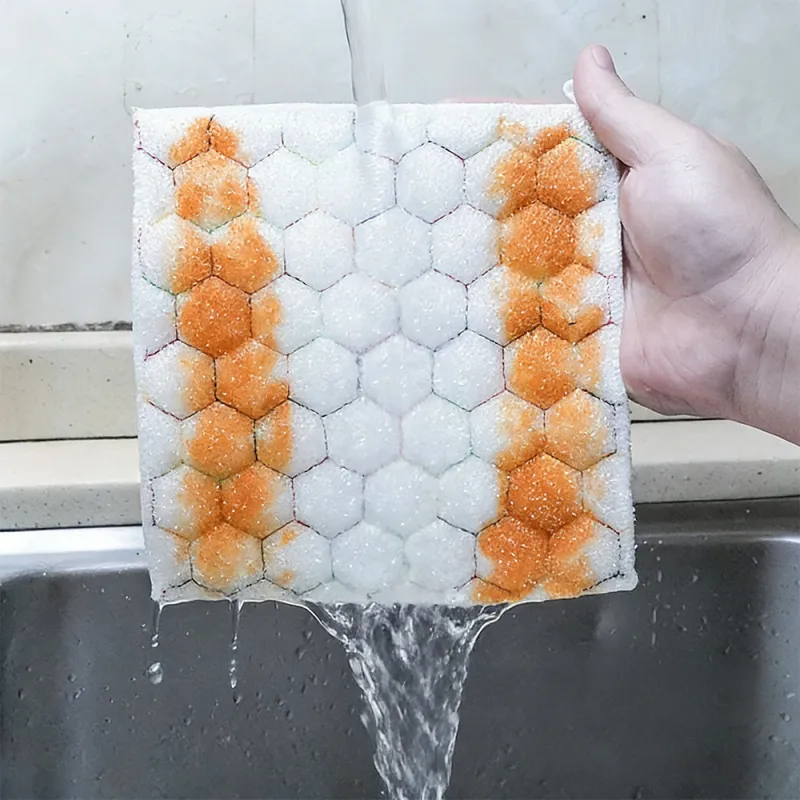 5 PCS Double-sided thickened bubble cotton dishcloth, highly absorbent, non-greasy,  a versatile alternative to steel wool scouring pads. White-4