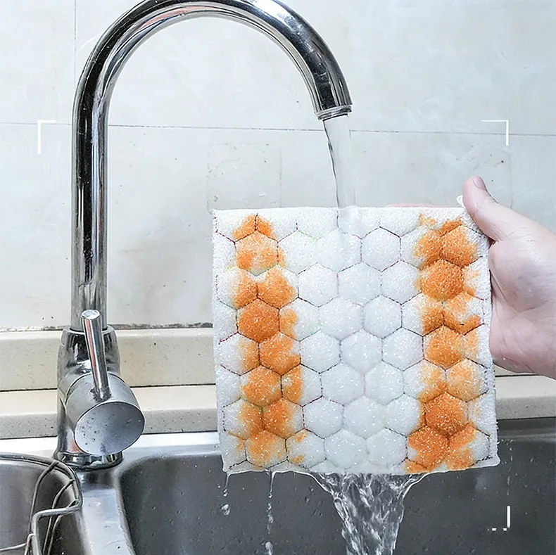 5 PCS Double-sided thickened bubble cotton dishcloth, highly absorbent, non-greasy,  a versatile alternative to steel wool scouring pads. White-2