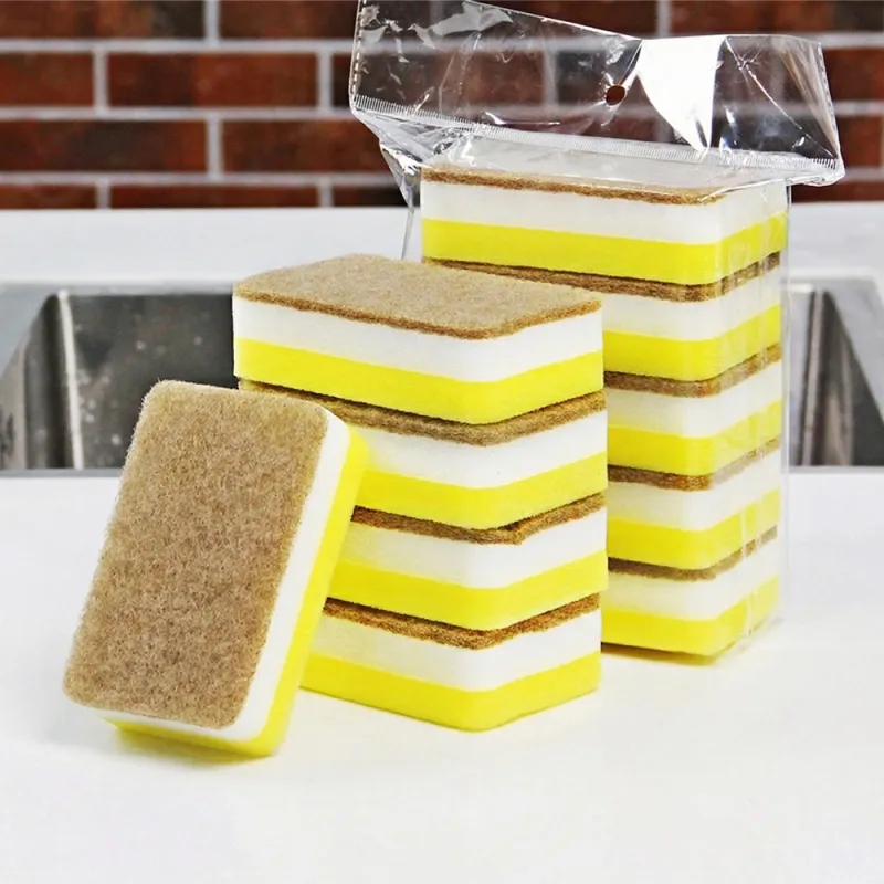 5 PCS Double-sided Thickened sponge for kitchen cleaning, dishwashing sponge block, high-density thickened sponge scouring pad Yellow-2