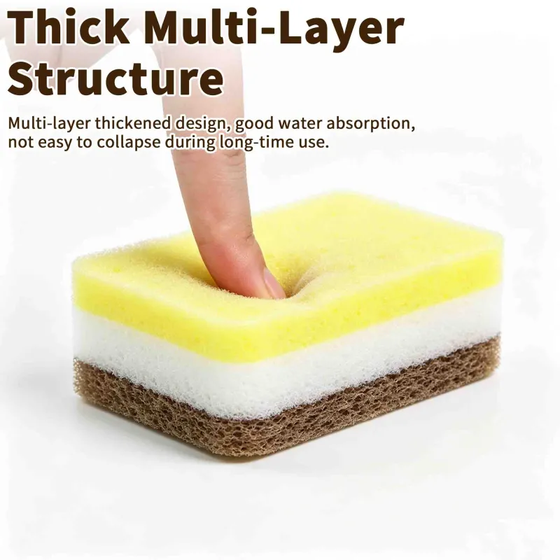 5 PCS Double-sided Thickened sponge for kitchen cleaning, dishwashing sponge block, high-density thickened sponge scouring pad Yellow-3