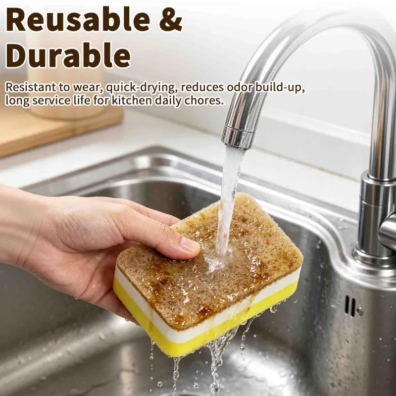5 PCS Double-sided Thickened sponge for kitchen cleaning, dishwashing sponge block, high-density thickened sponge scouring pad Yellow-4