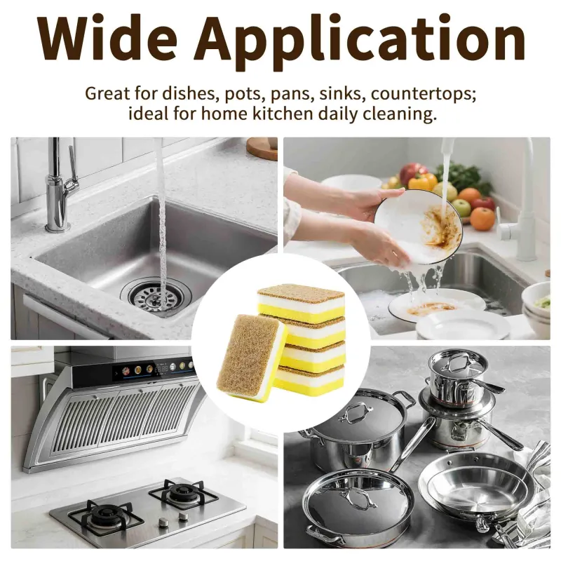 5 PCS Double-sided Thickened sponge for kitchen cleaning, dishwashing sponge block, high-density thickened sponge scouring pad Yellow-6