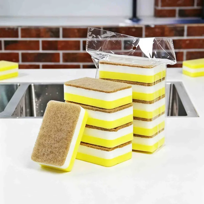 5 PCS Double-sided Thickened sponge for kitchen cleaning, dishwashing sponge block, high-density thickened sponge scouring pad Yellow-7