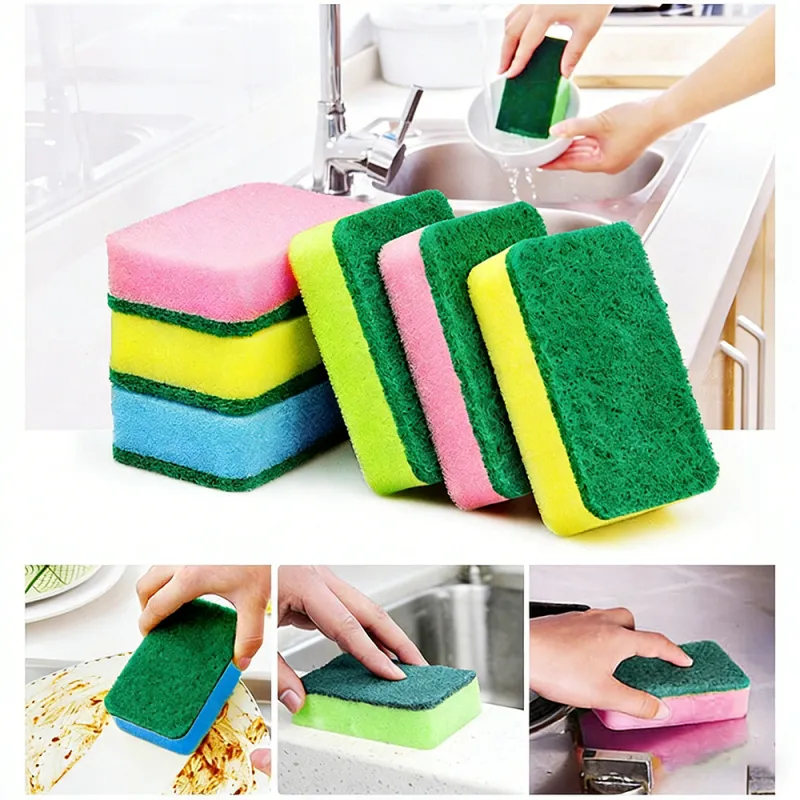 5 PCS Multi-color quartz sand sponge scrubber, dishwashing sponge scouring pad, cleaning cloth, dish towel Mixed-2