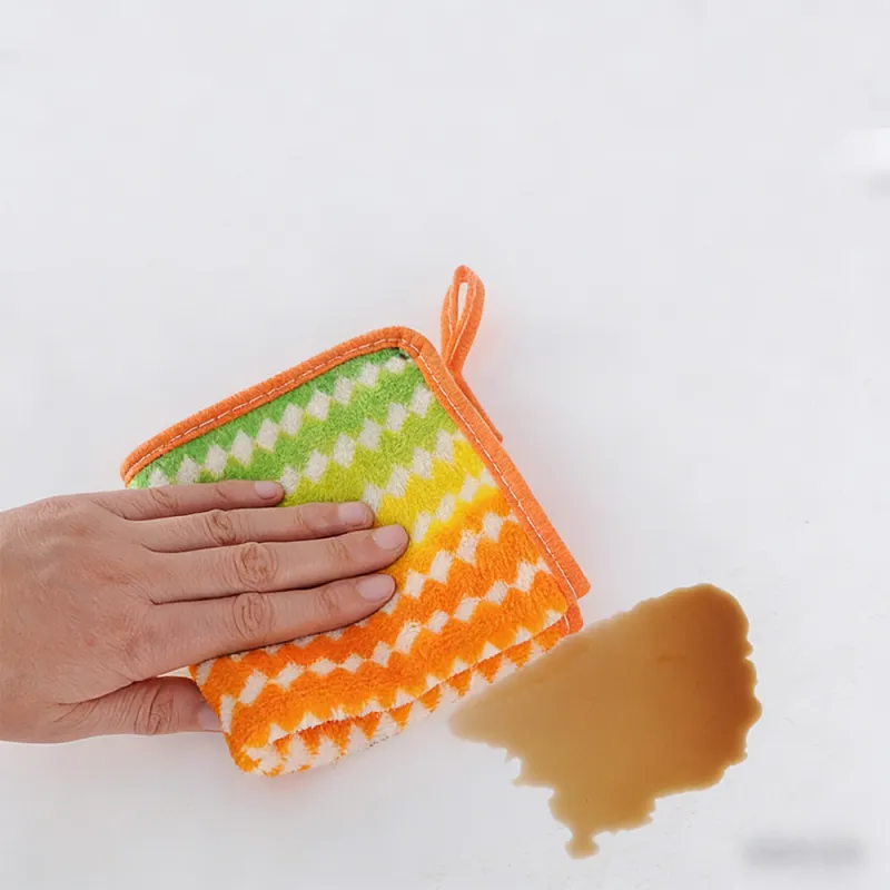 5 PCS New thickened rainbow striped dishcloth, household use, highly absorbent, lint-free, non-stick, oil-resistant scouring pad for washing dishes. Mixed-5