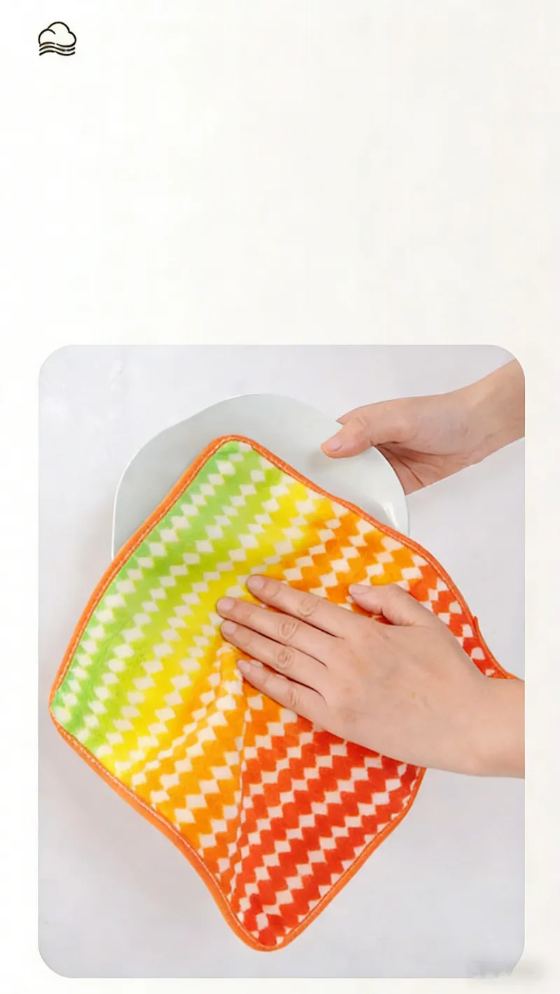 5 PCS New thickened rainbow striped dishcloth, household use, highly absorbent, lint-free, non-stick, oil-resistant scouring pad for washing dishes. Mixed-2