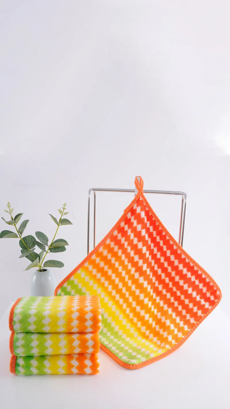 5 PCS New thickened rainbow striped dishcloth, household use, highly absorbent, lint-free, non-stick, oil-resistant scouring pad for washing dishes. Mixed-3