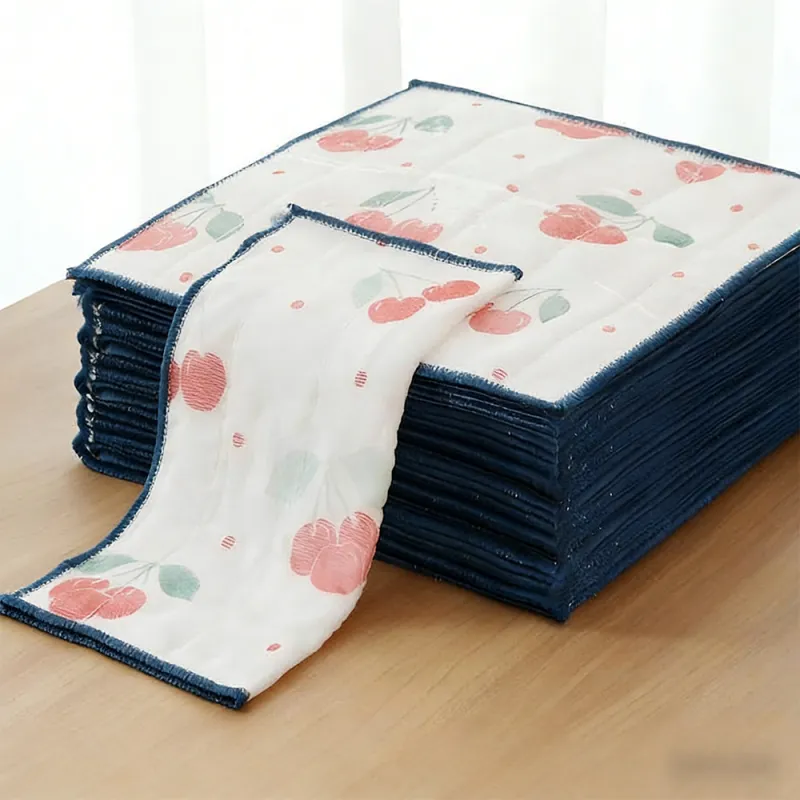 5 PCS Printed cherry cotton yarn thick dishcloth, multi-layer absorbent and easy-to-clean kitchen dishcloth, strawberry mesh oil-repellent scouring pad. Mixed-3