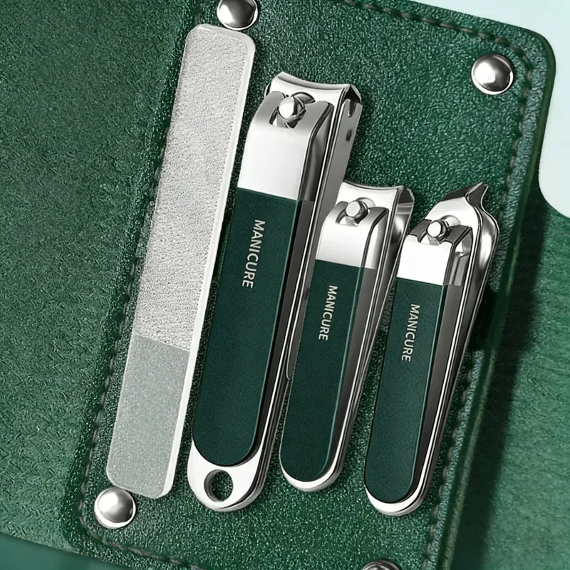 7 in 1 German nail clipper set with case, household ear pick, wide-opening nail clippers, manicure tools. Green-2