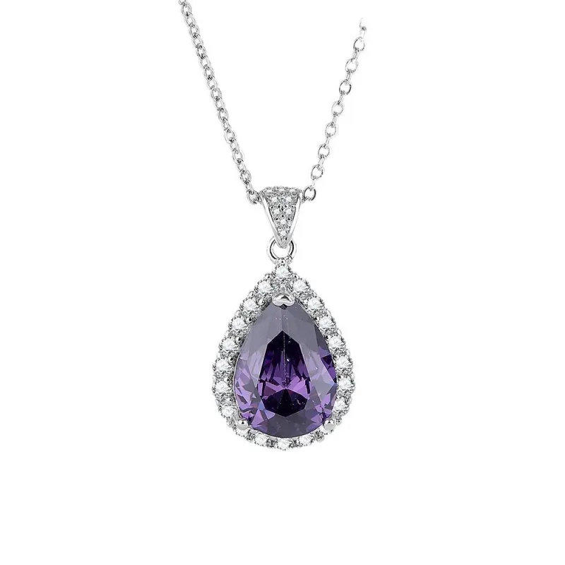 8-Carat Purple Zircon Teardrop Necklace for Women, Gemstone Women's Clavicle Chain