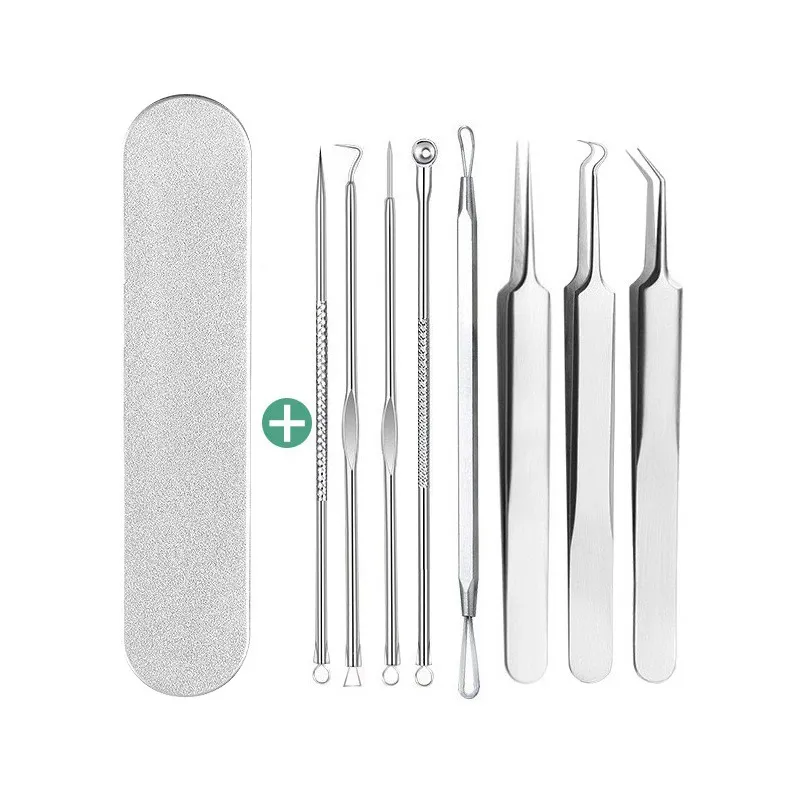 8 in 1 Stainless steel blackhead remover, acne needle, tweezers, pimple extractor, and acne treatment tool set