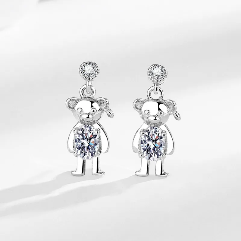 925 Silver Plated Cute Bear Stud Earrings for Women, Micro-Set Sparkling Rhinestones, Ins Style, Lightweight Luxury Small Earrings