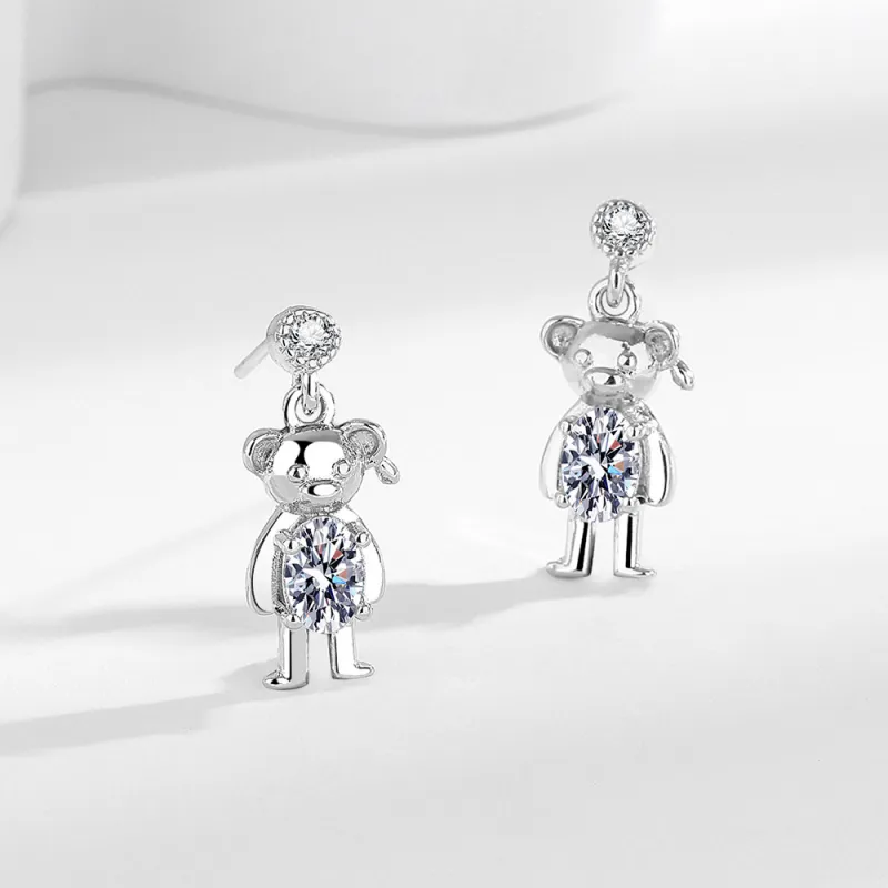 925 Silver Plated Cute Bear Stud Earrings for Women, Micro-Set Sparkling Rhinestones, Ins Style, Lightweight Luxury Small Earrings Silver-3
