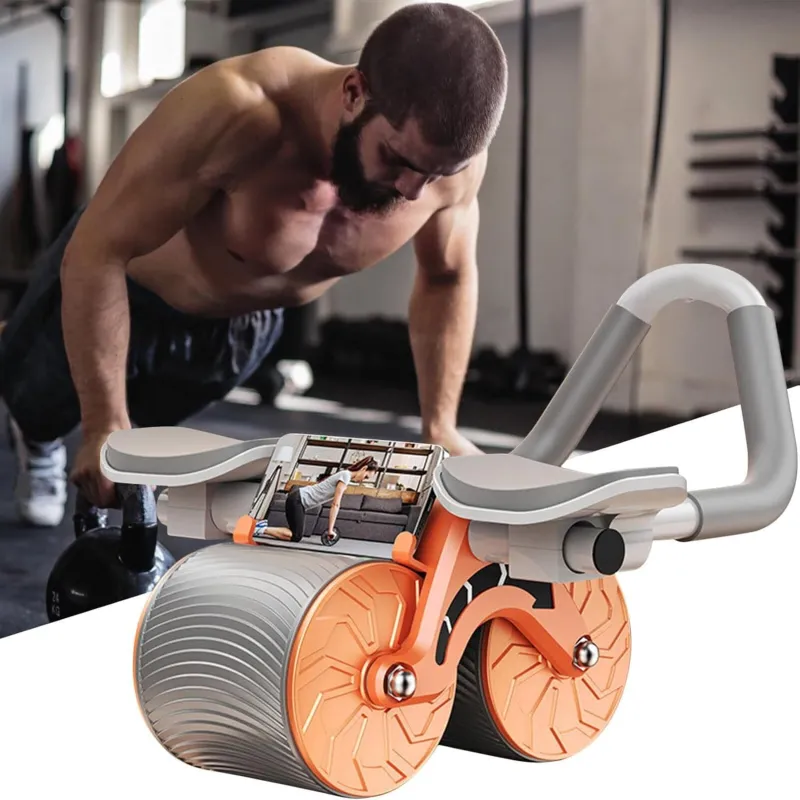 2 whells Elbow Support Automatic Rebound Abdominal Wheel, Ab Roller for Abdominal Exercise Machine, Abs Workout Equipment, Dolly Core Strengthening Trainer Fitness Belly Training Orange-2