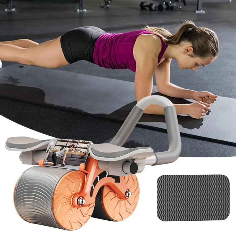 2 whells Elbow Support Automatic Rebound Abdominal Wheel, Ab Roller for Abdominal Exercise Machine, Abs Workout Equipment, Dolly Core Strengthening Trainer Fitness Belly Training Orange-3