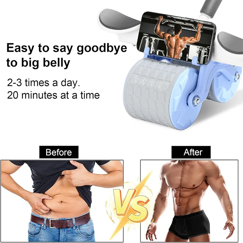 2 whells Elbow Support Automatic Rebound Abdominal Wheel, Ab Roller for Abdominal Exercise Machine, Abs Workout Equipment, Dolly Core Strengthening Trainer Fitness Belly Training Orange-4