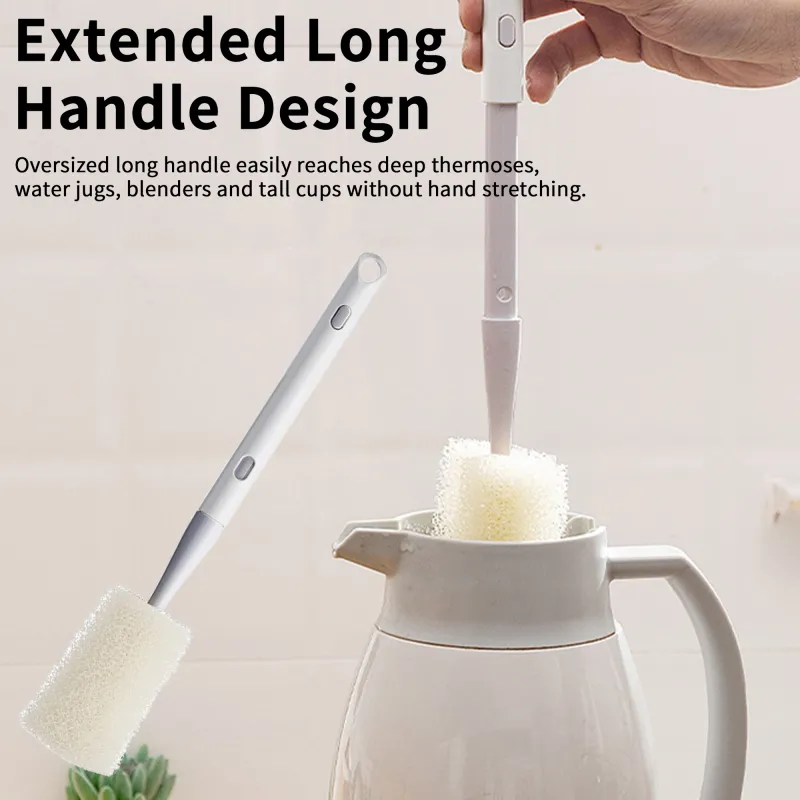 Adjustable Sponge Cleaning Brush Cleaner with Plastic Long Handle Cup Feeding Bottle Scrubber Washing Gray-3