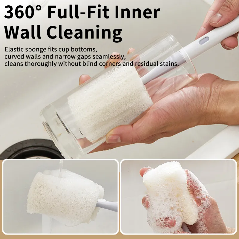 Adjustable Sponge Cleaning Brush Cleaner with Plastic Long Handle Cup Feeding Bottle Scrubber Washing Gray-4