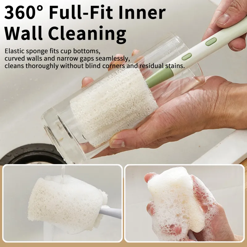 Adjustable Sponge Cleaning Brush Cleaner with Plastic Long Handle Cup Feeding Bottle Scrubber Washing Green-4