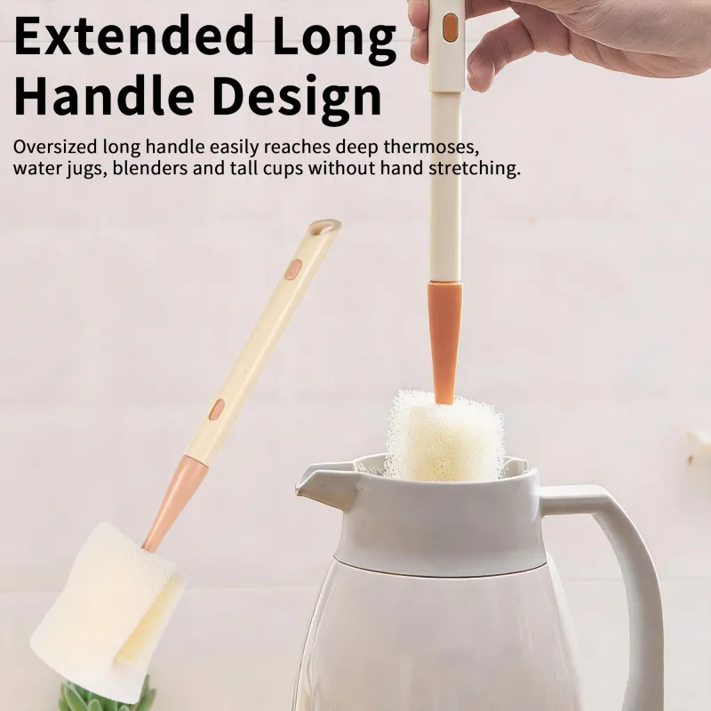 Adjustable Sponge Cleaning Brush Cleaner with Plastic Long Handle Cup Feeding Bottle Scrubber Washing Orange-3